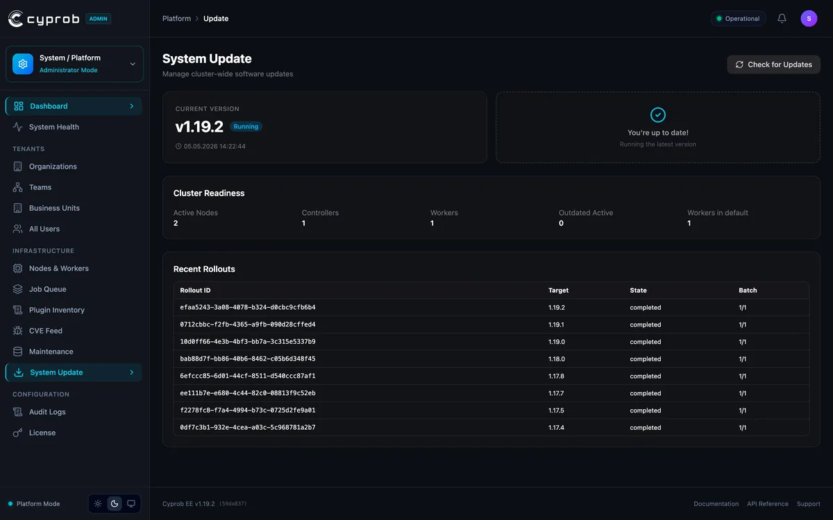 System update screen: packages pass through signature verification